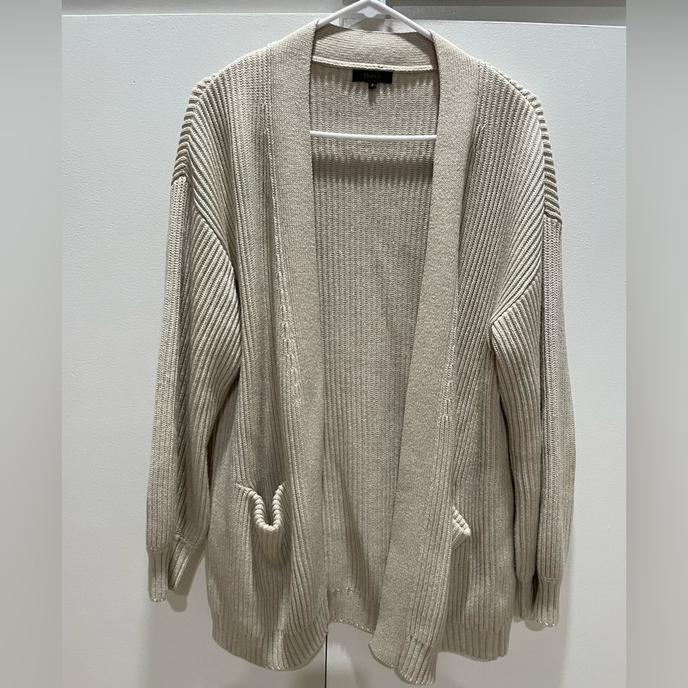 Quince - 100% Organic Cotton Oversized Cardigan - size small - Speckled Beige